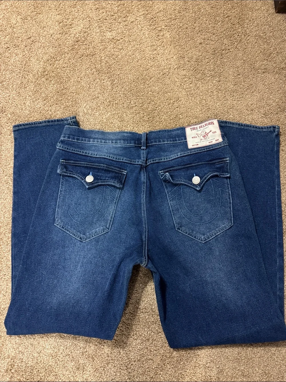 Men's True Religion Geno Relaxed Slim Straight Dark Blue Jeans, Sz 34